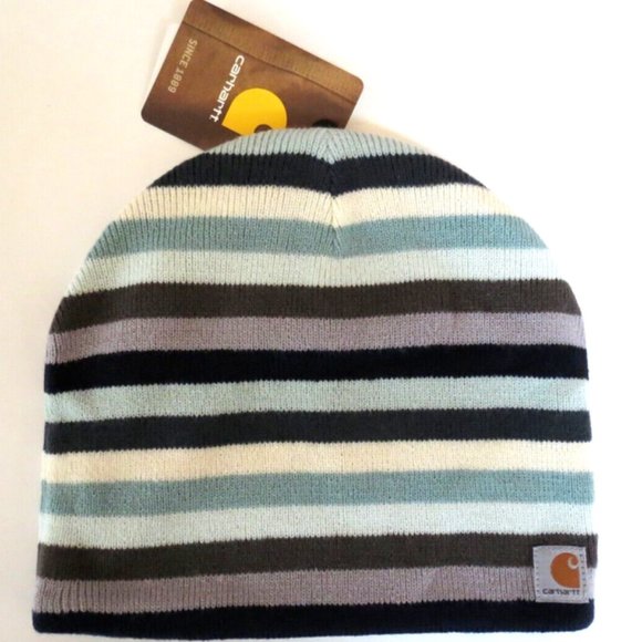 Carhartt Beanie Fleece Lined Sea Glass Stripes - Picture 1 of 8